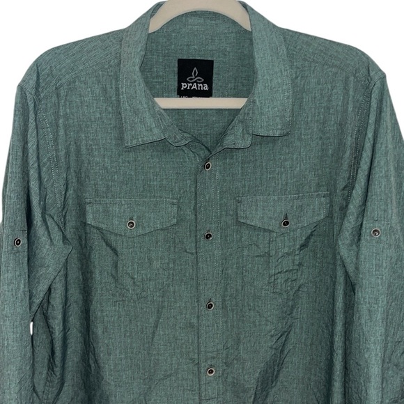 Men’s Prana Ascension Long Sleeve Green Button Up Front Shirt UPF Roll Tab Large - Picture 3 of 10